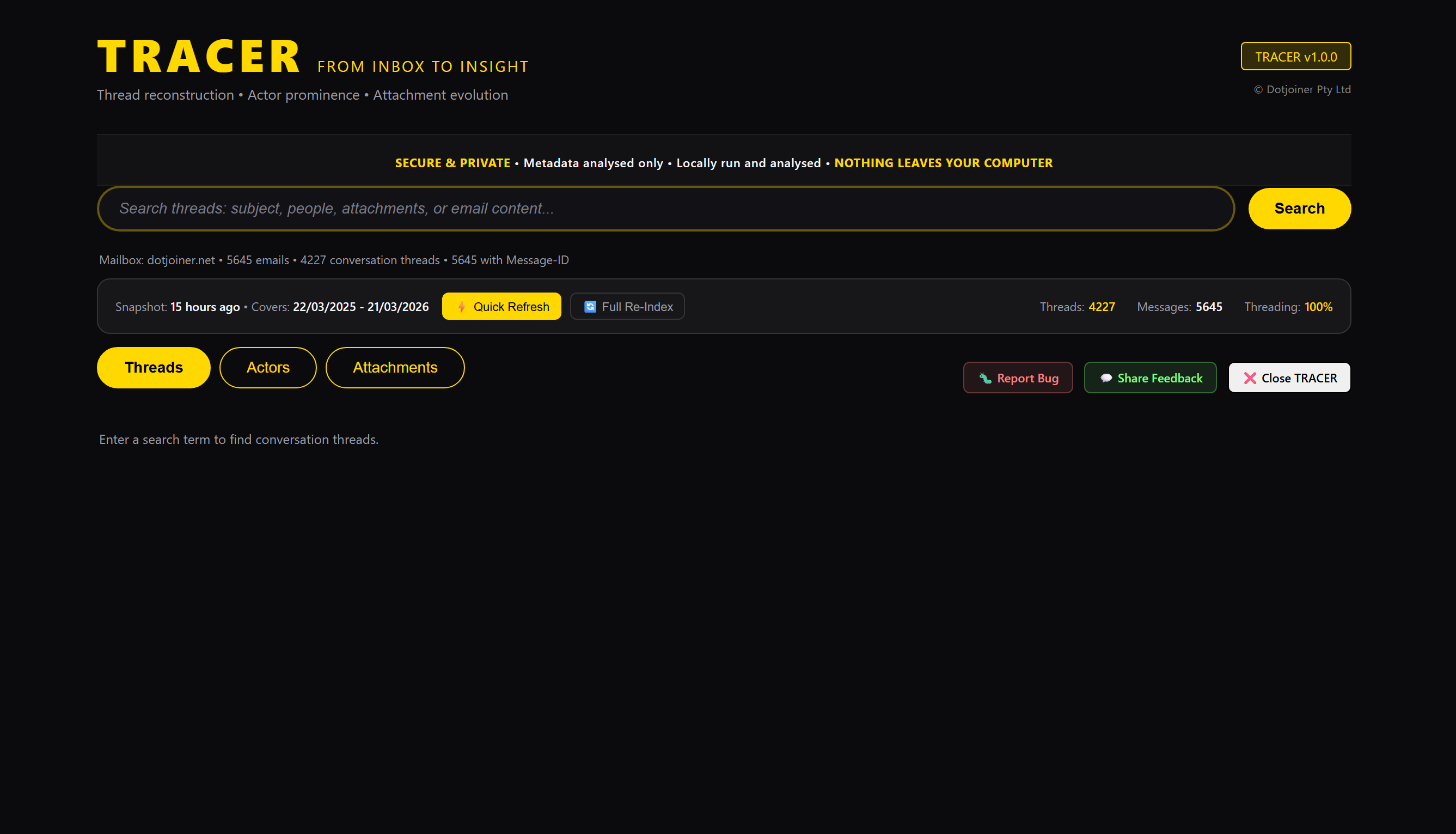 TRACER main search interface